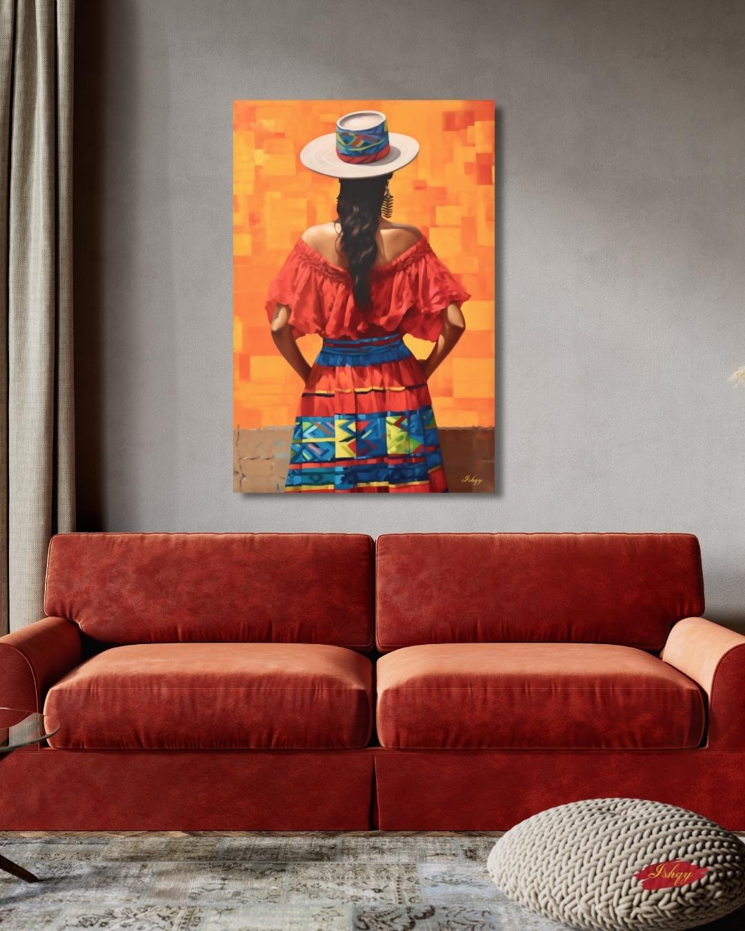 Colombian Woman Wall Art Canvas, Latin Folk Portrait Painting, Colorful Cultural Home Decor, South American Travel Art Gift
