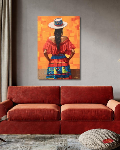 Colombian Woman Wall Art Canvas, Latin Folk Portrait Painting, Colorful Cultural Home Decor, South American Travel Art Gift
