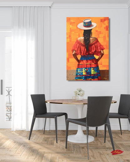 Colombian Woman Wall Art Canvas, Latin Folk Portrait Painting, Colorful Cultural Home Decor, South American Travel Art Gift