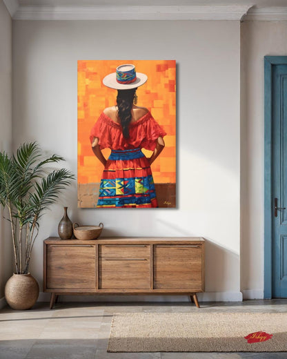 Colombian Woman Wall Art Canvas, Latin Folk Portrait Painting, Colorful Cultural Home Decor, South American Travel Art Gift