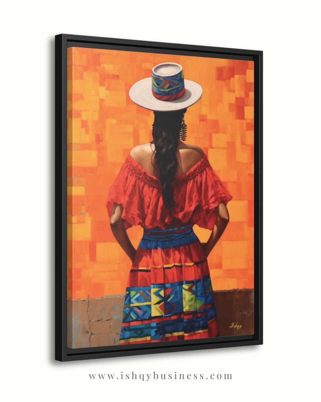 Colombian Woman Wall Art Canvas, Latin Folk Portrait Painting, Colorful Cultural Home Decor, South American Travel Art Gift