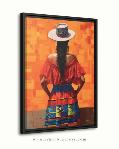 Colombian Woman Wall Art Canvas, Latin Folk Portrait Painting, Colorful Cultural Home Decor, South American Travel Art Gift