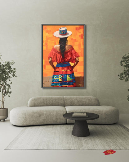 Colombian Woman Wall Art Canvas, Latin Folk Portrait Painting, Colorful Cultural Home Decor, South American Travel Art Gift