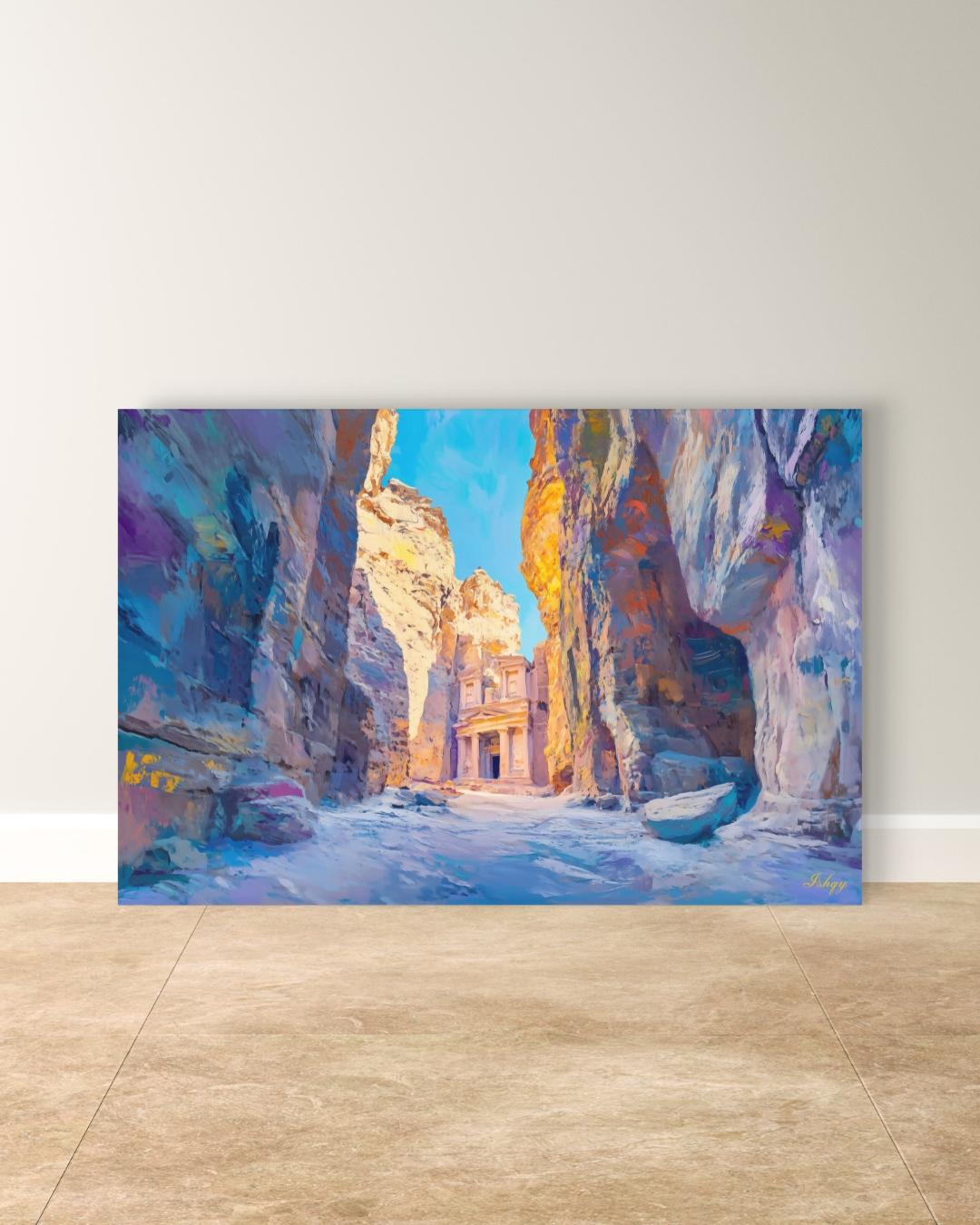 Petra Jordan Landscape Canvas Framed Canvas, Ancient Architecture Painting Art Print, Large Desert Canyon Wall Art For Living Room Bedroom