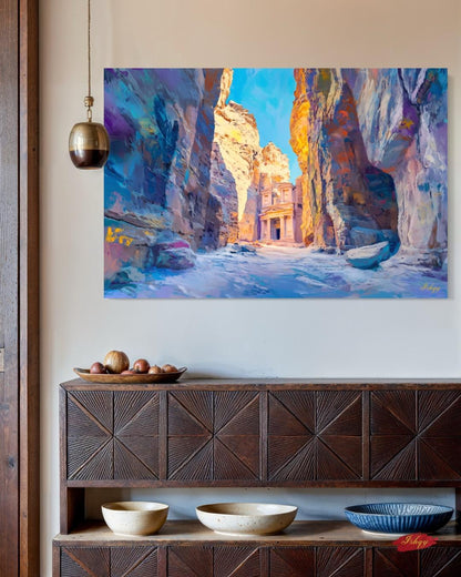 Petra Jordan Landscape Canvas Framed Canvas, Ancient Architecture Painting Art Print, Large Desert Canyon Wall Art For Living Room Bedroom
