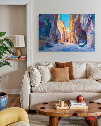 Petra Jordan Landscape Canvas Framed Canvas, Ancient Architecture Painting Art Print, Large Desert Canyon Wall Art For Living Room Bedroom