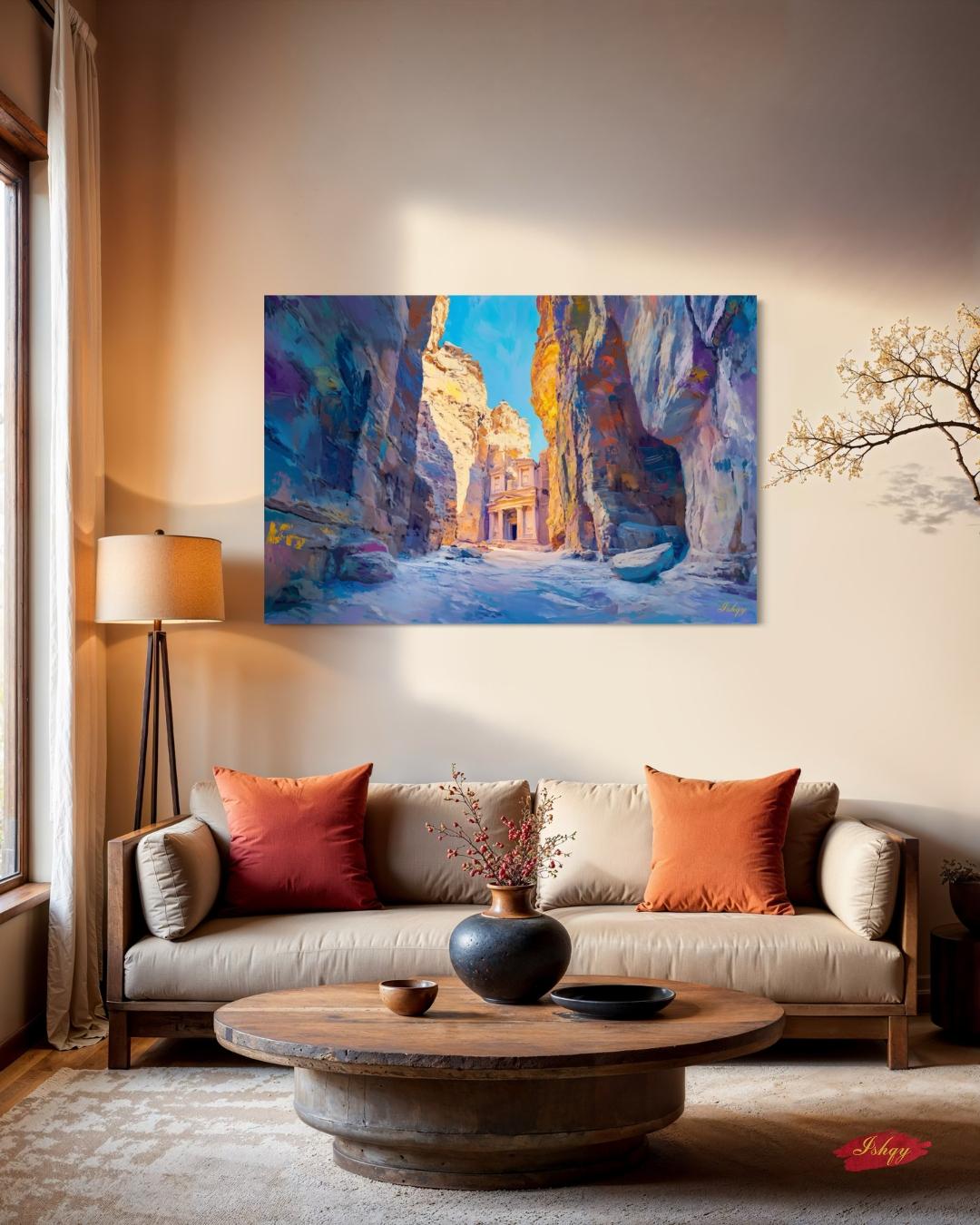 Petra Jordan Landscape Canvas Framed Canvas, Ancient Architecture Painting Art Print, Large Desert Canyon Wall Art For Living Room Bedroom