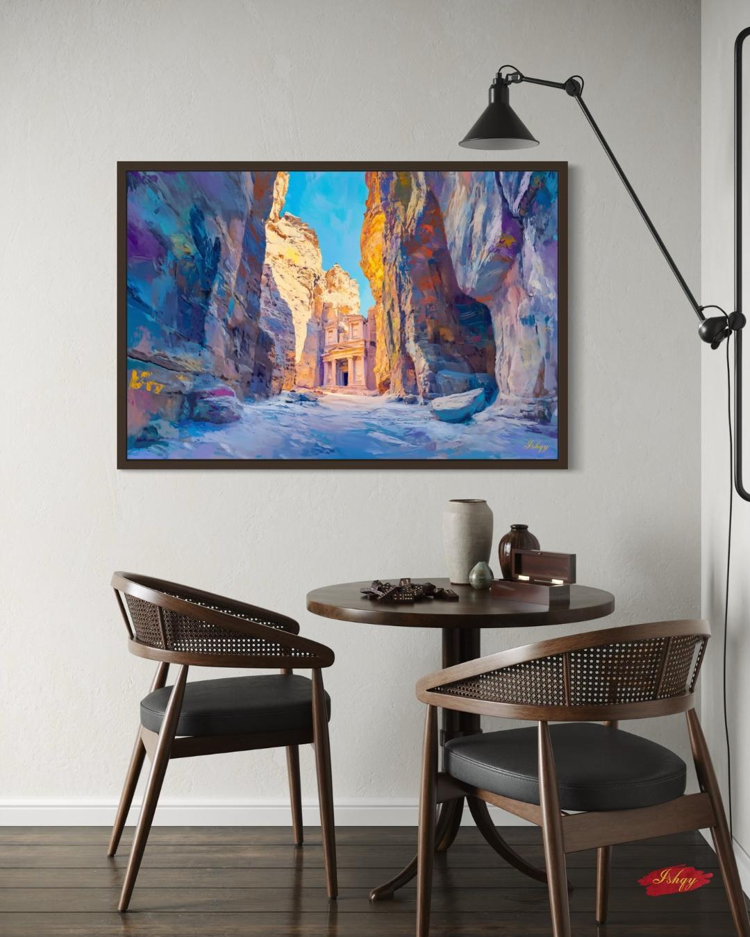 Petra Jordan Landscape Canvas Framed Canvas, Ancient Architecture Painting Art Print, Large Desert Canyon Wall Art For Living Room Bedroom