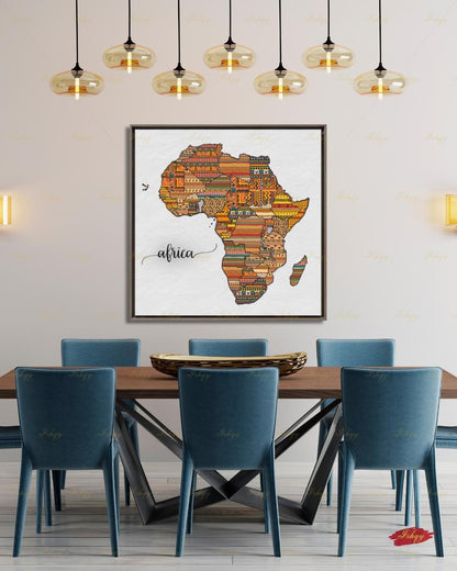 Africa Map Wall Art Canvas Print, African Tribal Pattern Map, Boho Travel Decor, Framed Canvas Map Artwork, Housewarming Gift, Nursery Decor