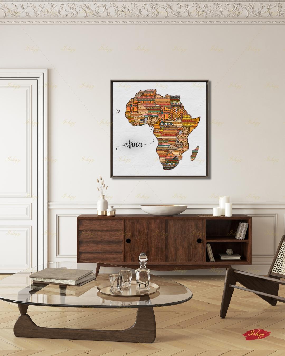 Africa Map Wall Art Canvas Print, African Tribal Pattern Map, Boho Travel Decor, Framed Canvas Map Artwork, Housewarming Gift, Nursery Decor