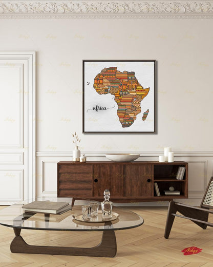 Africa Map Wall Art Canvas Print, African Tribal Pattern Map, Boho Travel Decor, Framed Canvas Map Artwork, Housewarming Gift, Nursery Decor