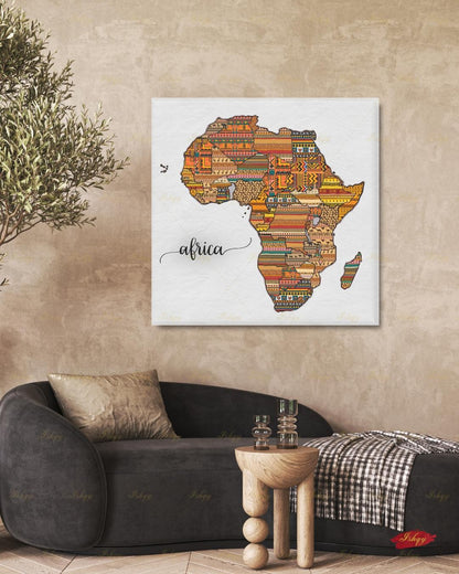 Africa Map Wall Art Canvas Print, African Tribal Pattern Map, Boho Travel Decor, Framed Canvas Map Artwork, Housewarming Gift, Nursery Decor