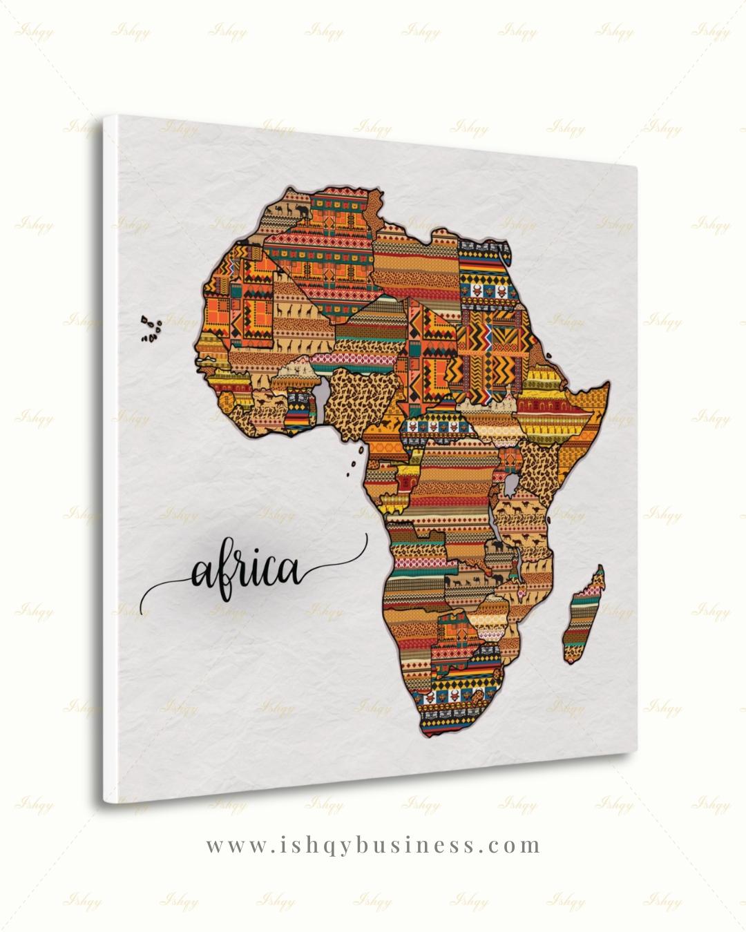 Africa Map Wall Art Canvas Print, African Tribal Pattern Map, Boho Travel Decor, Framed Canvas Map Artwork, Housewarming Gift, Nursery Decor