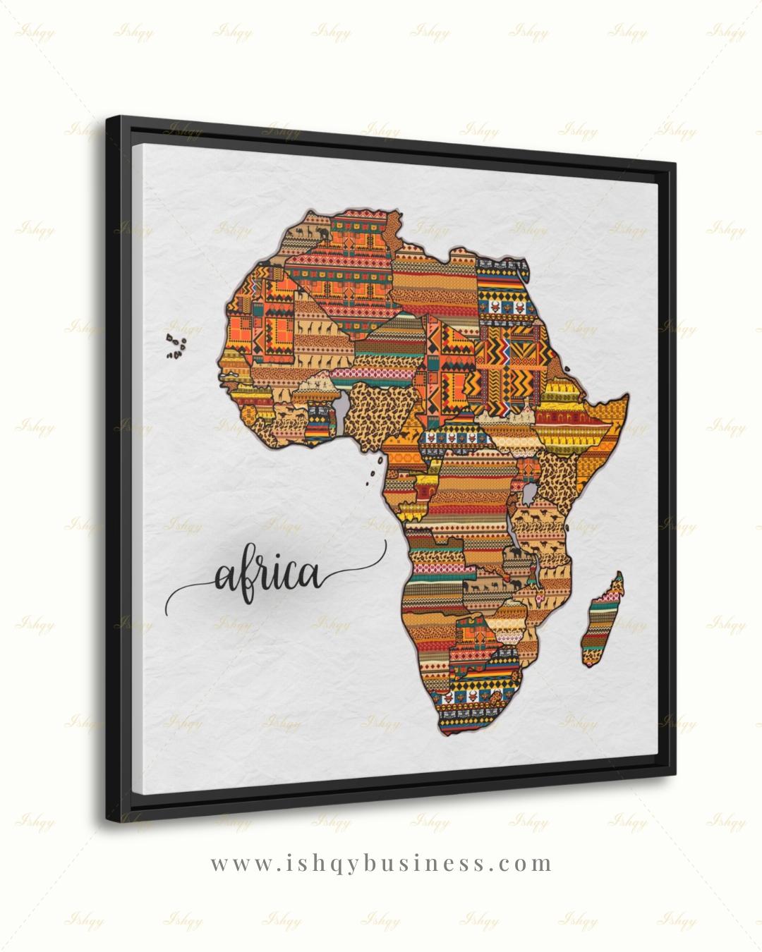 Africa Map Wall Art Canvas Print, African Tribal Pattern Map, Boho Travel Decor, Framed Canvas Map Artwork, Housewarming Gift, Nursery Decor