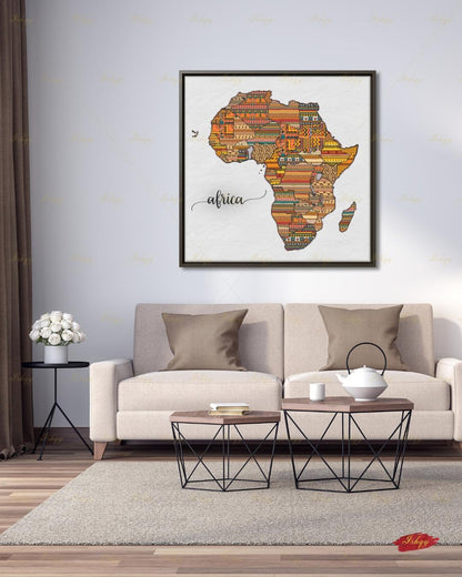Africa Map Wall Art Canvas Print, African Tribal Pattern Map, Boho Travel Decor, Framed Canvas Map Artwork, Housewarming Gift, Nursery Decor
