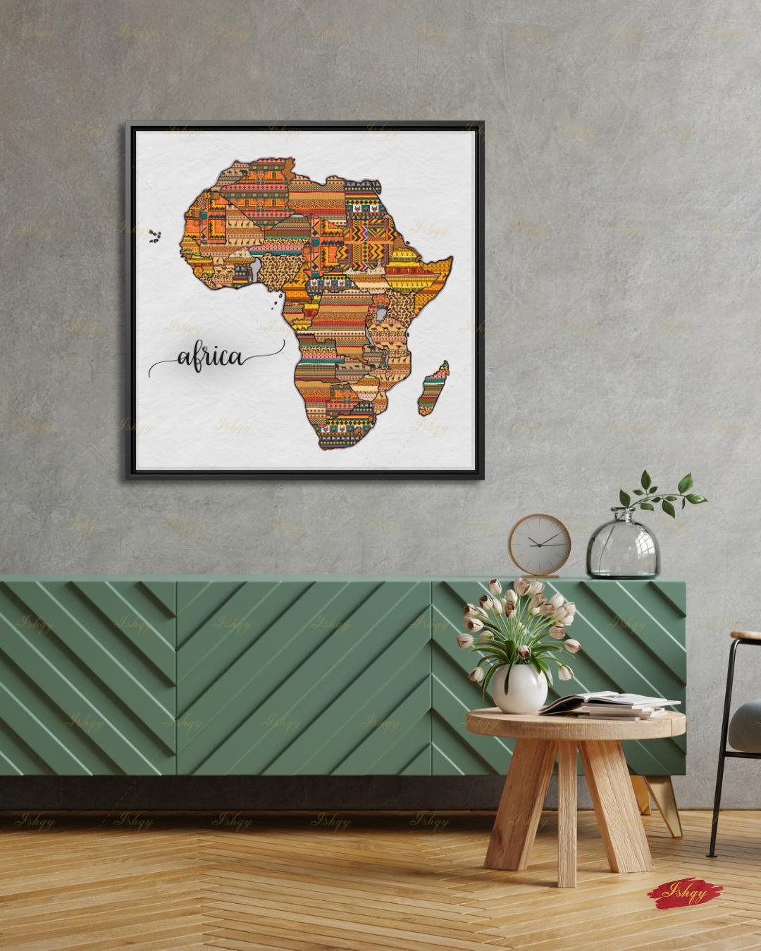 Africa Map Wall Art Canvas Print, African Tribal Pattern Map, Boho Travel Decor, Framed Canvas Map Artwork, Housewarming Gift, Nursery Decor