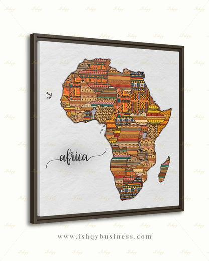 Africa Map Wall Art Canvas Print, African Tribal Pattern Map, Boho Travel Decor, Framed Canvas Map Artwork, Housewarming Gift, Nursery Decor