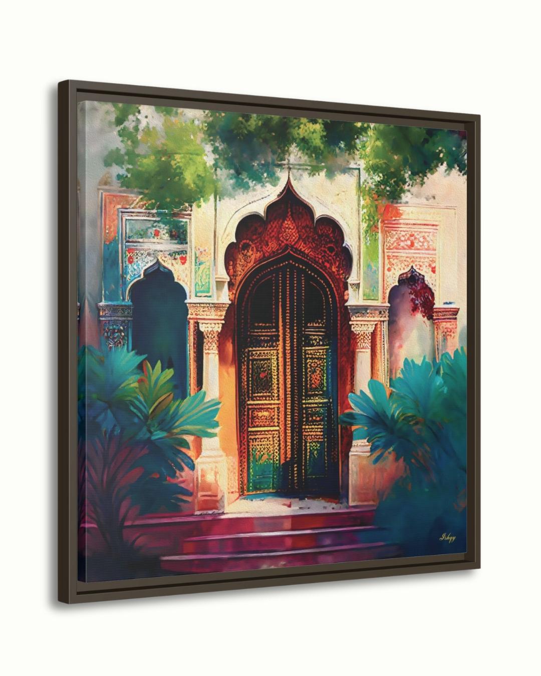 Indian Palace Doorway Art, Rajasthani Architecture Canvas Print, Vibrant Jaipur Entryway Painting, Colorful Cultural Wall Decor for Home