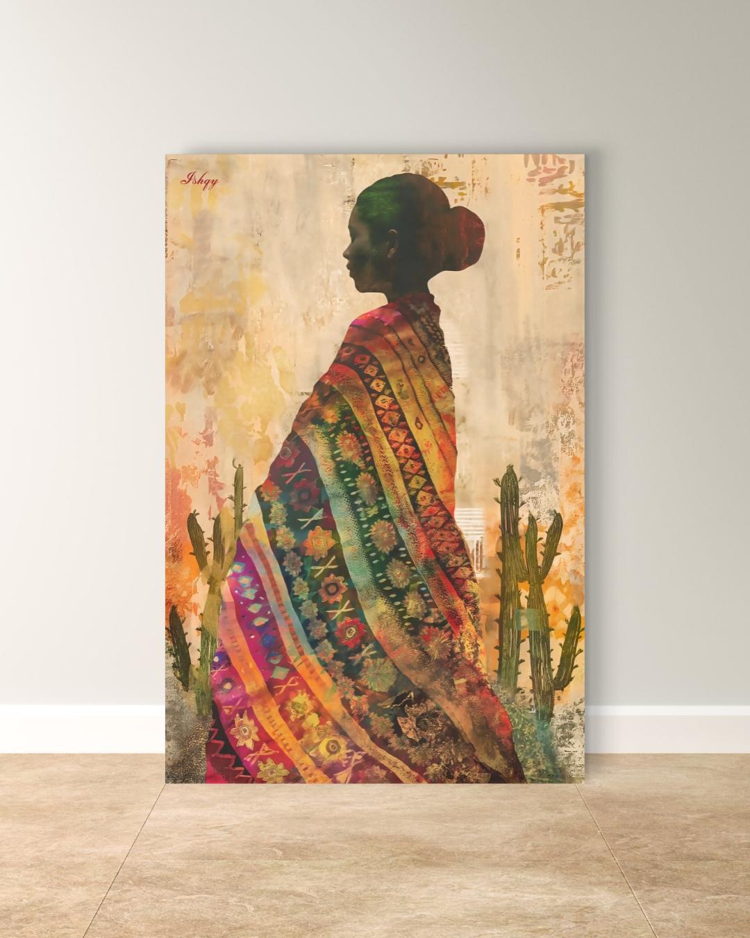 Indigenous Woman Textile Art Mexico Canvas Wall Art Cultural Portrait Southwestern Decor Boho Home Art Print