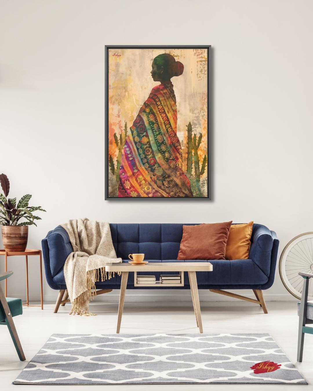 Indigenous Woman Textile Art Mexico Canvas Wall Art Cultural Portrait Southwestern Decor Boho Home Art Print
