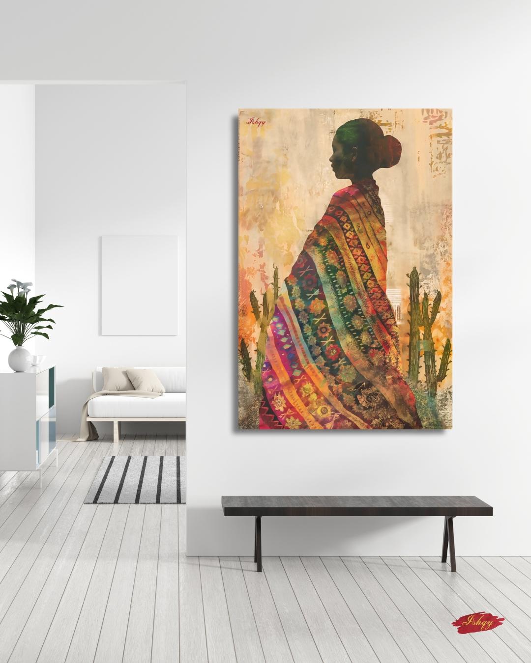 Indigenous Woman Textile Art Mexico Canvas Wall Art Cultural Portrait Southwestern Decor Boho Home Art Print
