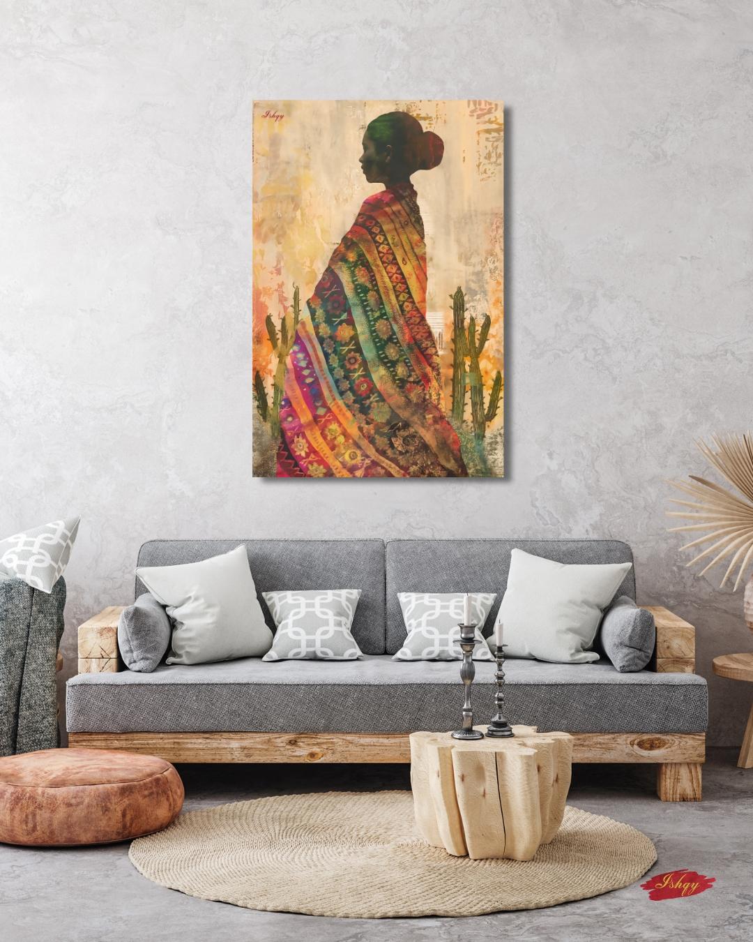 Indigenous Woman Textile Art Mexico Canvas Wall Art Cultural Portrait Southwestern Decor Boho Home Art Print