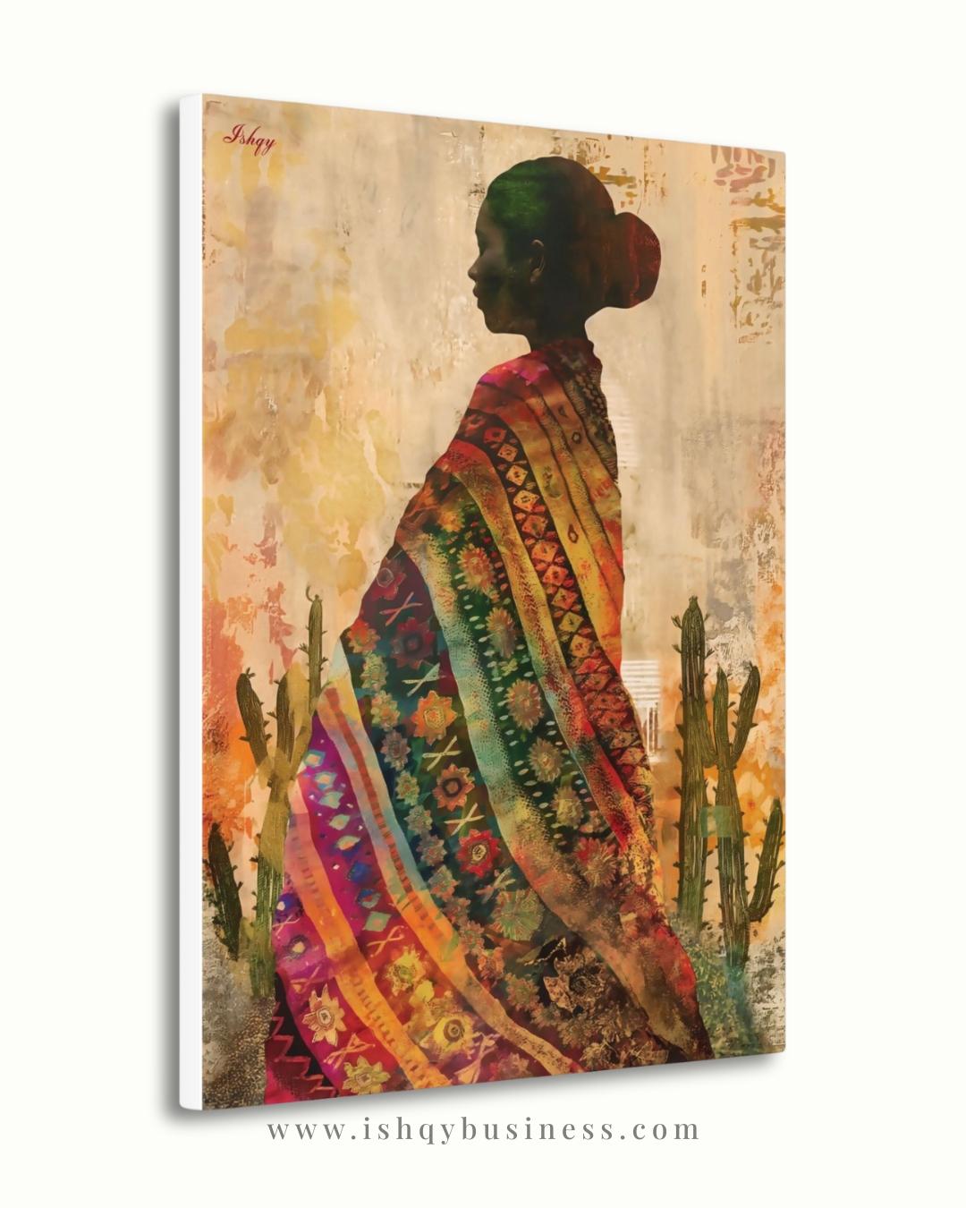Indigenous Woman Textile Art Mexico Canvas Wall Art Cultural Portrait Southwestern Decor Boho Home Art Print