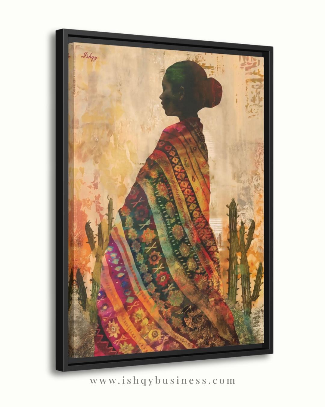 Indigenous Woman Textile Art Mexico Canvas Wall Art Cultural Portrait Southwestern Decor Boho Home Art Print