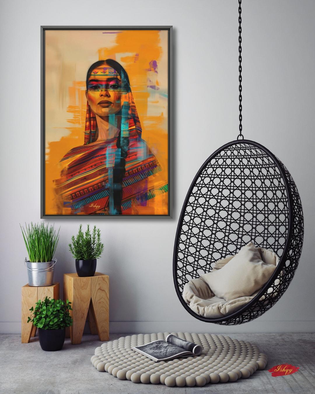 Mexican Woman Wall Art Canvas, Latina Portrait Print, Colorful Folk Dress Home Decor, Framed Canvas & Art Print, Boho Wall Decor Mexico Gift