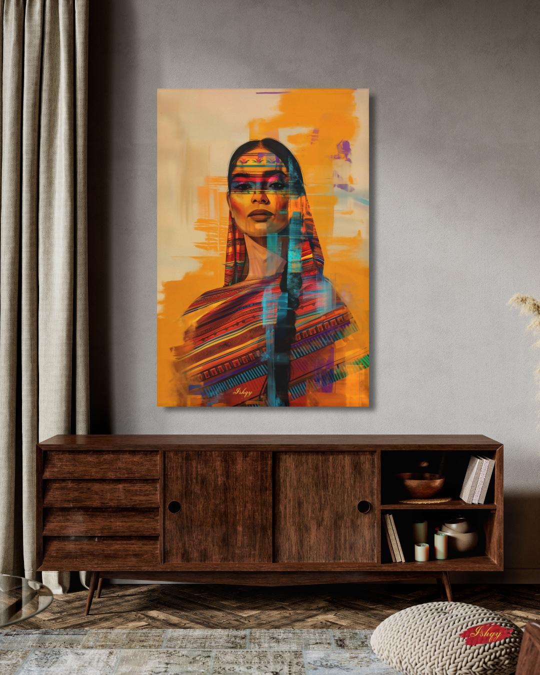 Mexican Woman Wall Art Canvas, Latina Portrait Print, Colorful Folk Dress Home Decor, Framed Canvas & Art Print, Boho Wall Decor Mexico Gift