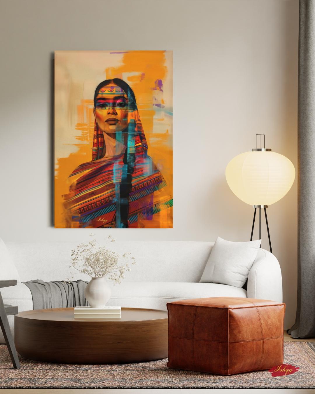 Mexican Woman Wall Art Canvas, Latina Portrait Print, Colorful Folk Dress Home Decor, Framed Canvas & Art Print, Boho Wall Decor Mexico Gift