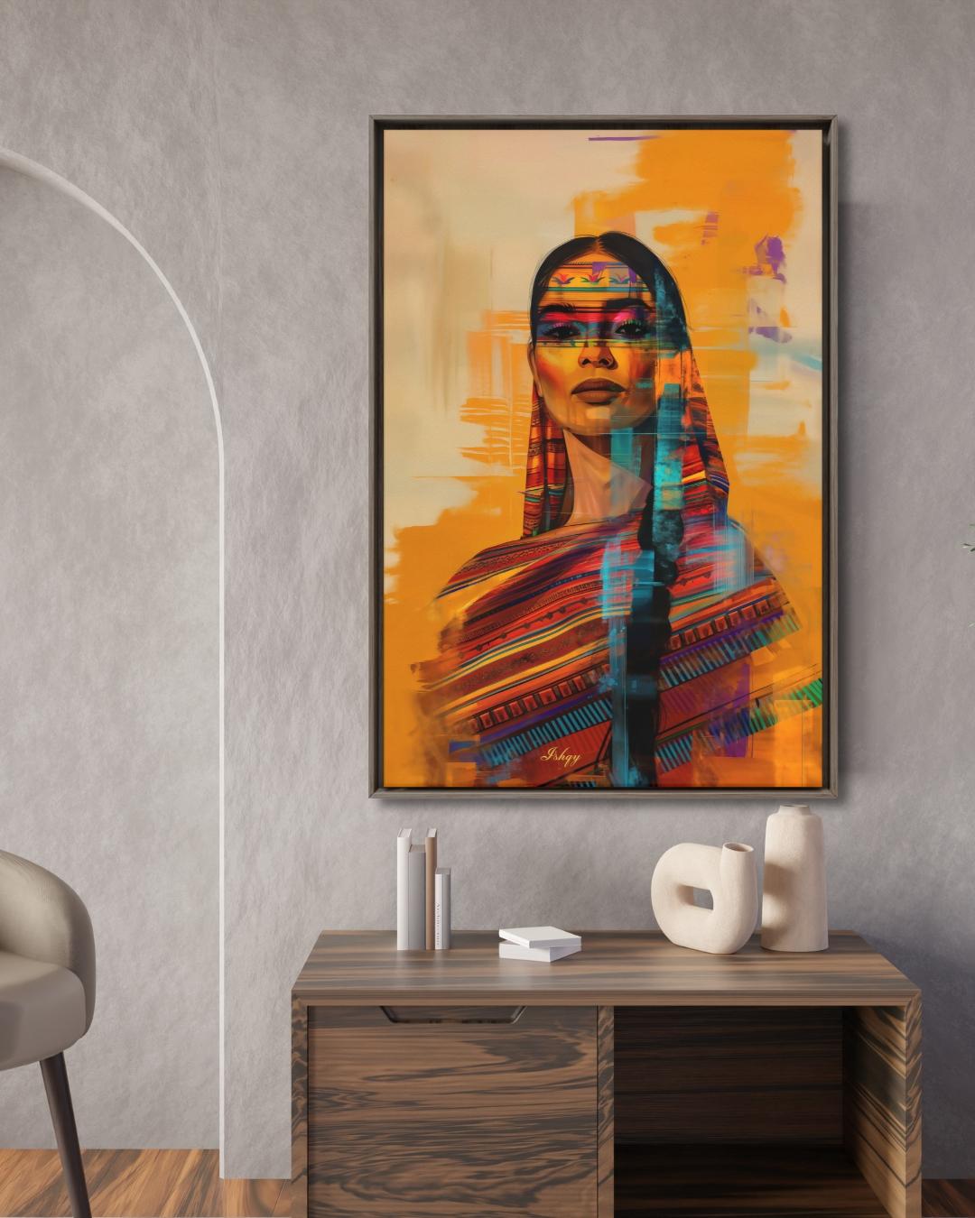 Mexican Woman Wall Art Canvas, Latina Portrait Print, Colorful Folk Dress Home Decor, Framed Canvas & Art Print, Boho Wall Decor Mexico Gift