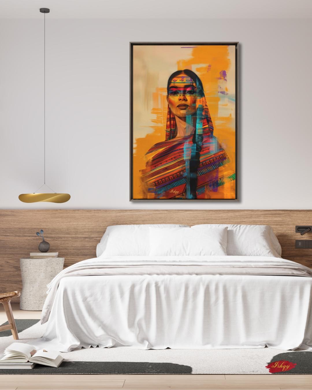 Mexican Woman Wall Art Canvas, Latina Portrait Print, Colorful Folk Dress Home Decor, Framed Canvas & Art Print, Boho Wall Decor Mexico Gift