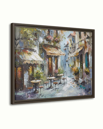 Mediterranean Street Café Painting, European Village Wall Art, Rustic Coastal Town Canvas for Kitchen, Dining Room, or Home Decor