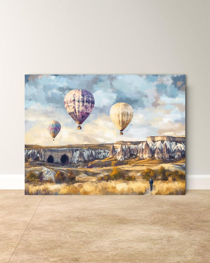 Cappadocia Hot Air Balloons Wall Art Print, Canvas, Framed Canvas, Turkey Landscape Painting for Living Room Bedroom Office Travel Decor