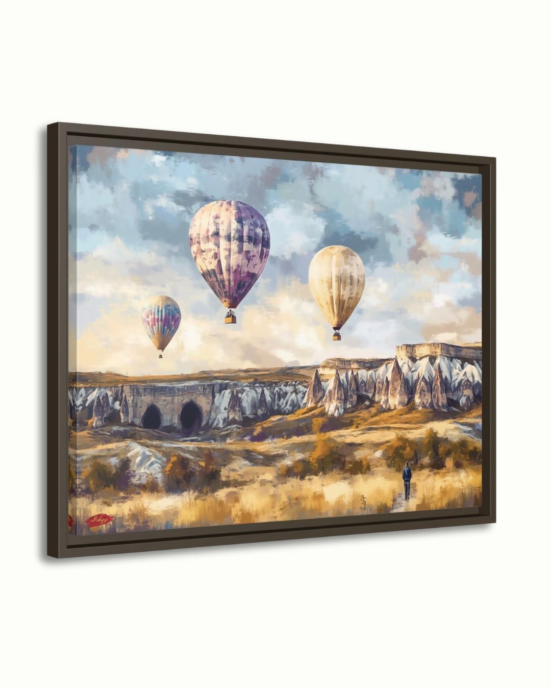Cappadocia Hot Air Balloons Wall Art Print, Canvas, Framed Canvas, Turkey Landscape Painting for Living Room Bedroom Office Travel Decor