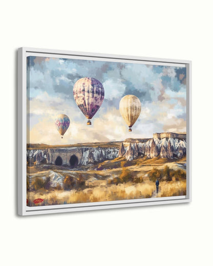 Cappadocia Hot Air Balloons Wall Art Print, Canvas, Framed Canvas, Turkey Landscape Painting for Living Room Bedroom Office Travel Decor