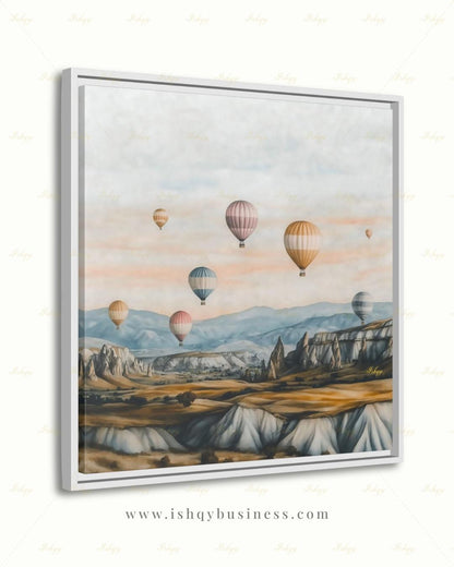 Cappadocia Hot Air Balloon Canvas Wall Art, Turkey Travel Framed Canvas Print, Pastel Neutral Landscape Painting, Boho Living Room Decor. Cappadocia wall art, hot air balloon art, Turkey wall art, Turkey travel print, canvas wall art, art print, framed canvas print, neutral wall decor, pastel landscape, boho travel decor, living room wall art, bedroom wall decor, travel lover gift