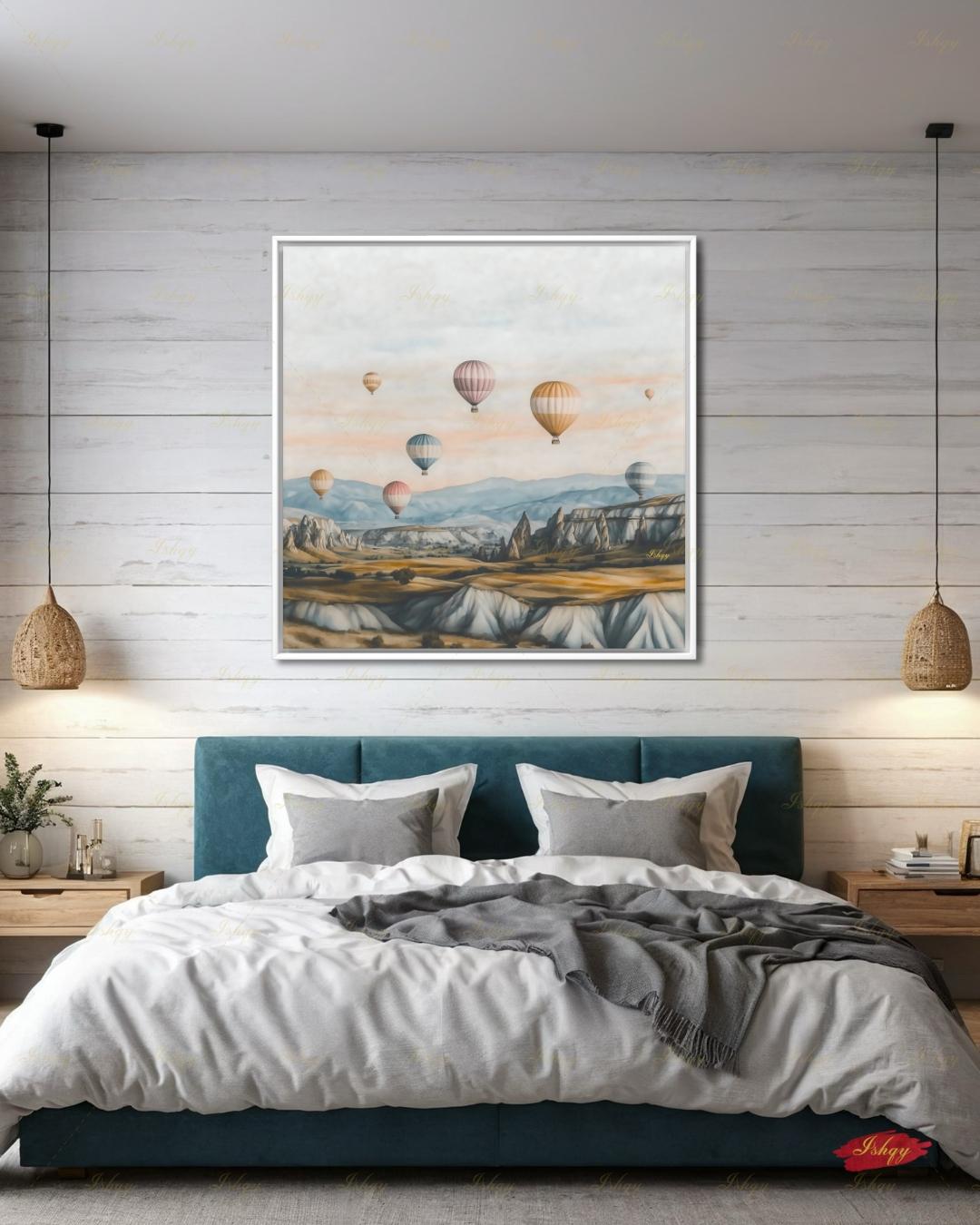Cappadocia Hot Air Balloon Canvas Wall Art, Turkey Travel Framed Canvas Print, Pastel Neutral Landscape Painting, Boho Living Room Decor. Cappadocia wall art, hot air balloon art, Turkey wall art, Turkey travel print, canvas wall art, art print, framed canvas print, neutral wall decor, pastel landscape, boho travel decor, living room wall art, bedroom wall decor, travel lover gift