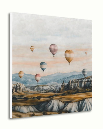 Hot Air Balloons Cappadocia Turkey Wall Art Print Canvas Framed Canvas Neutral Landscape Painting, Travel Decor for Bedroom Living Room Home