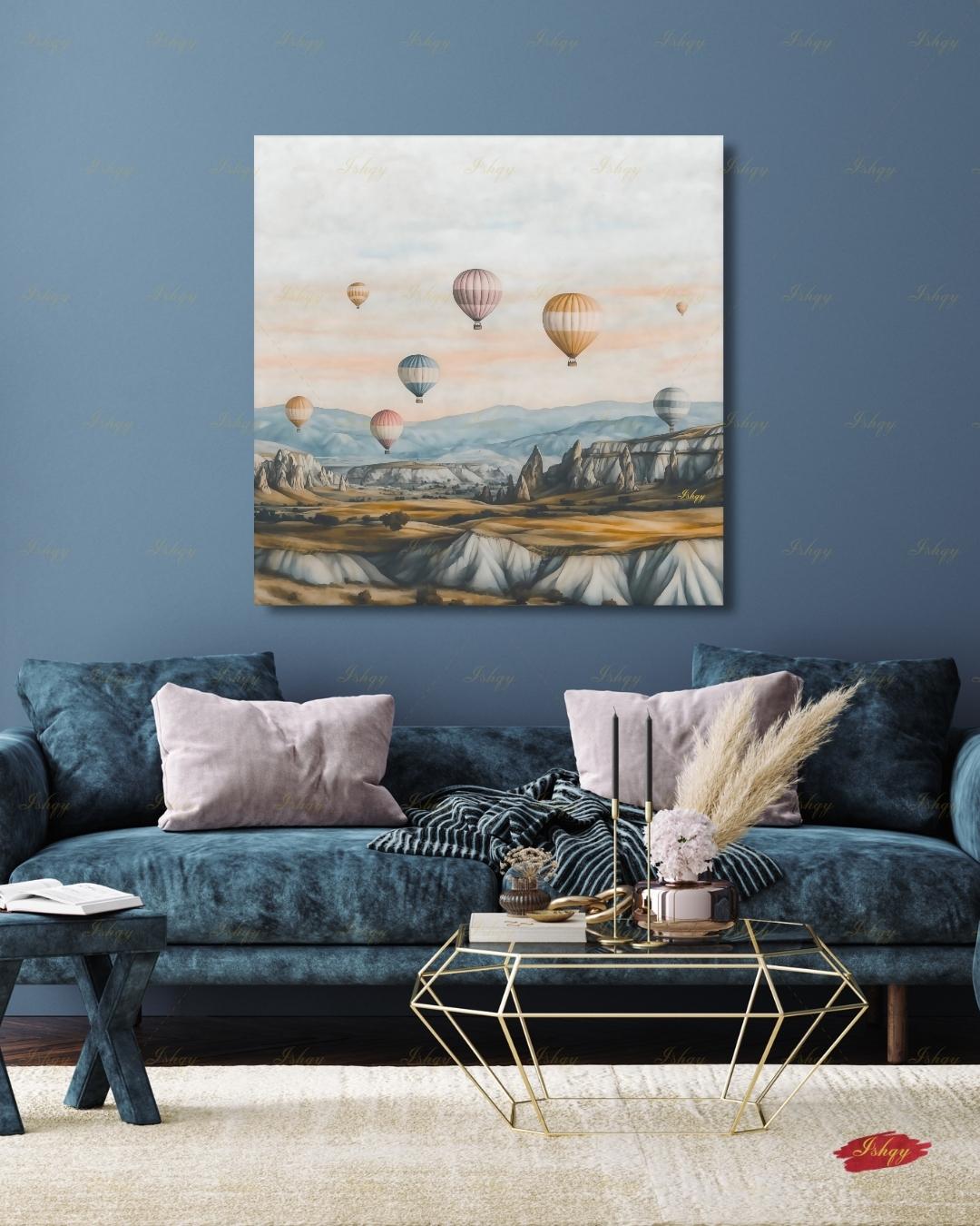 Cappadocia Hot Air Balloon Canvas Wall Art, Turkey Travel Framed Canvas Print, Pastel Neutral Landscape Painting, Boho Living Room Decor. Cappadocia wall art, hot air balloon art, Turkey wall art, Turkey travel print, canvas wall art, art print, framed canvas print, neutral wall decor, pastel landscape, boho travel decor, living room wall art, bedroom wall decor, travel lover gift