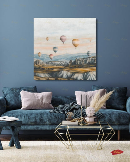 Cappadocia Hot Air Balloon Canvas Wall Art, Turkey Travel Framed Canvas Print, Pastel Neutral Landscape Painting, Boho Living Room Decor. Cappadocia wall art, hot air balloon art, Turkey wall art, Turkey travel print, canvas wall art, art print, framed canvas print, neutral wall decor, pastel landscape, boho travel decor, living room wall art, bedroom wall decor, travel lover gift