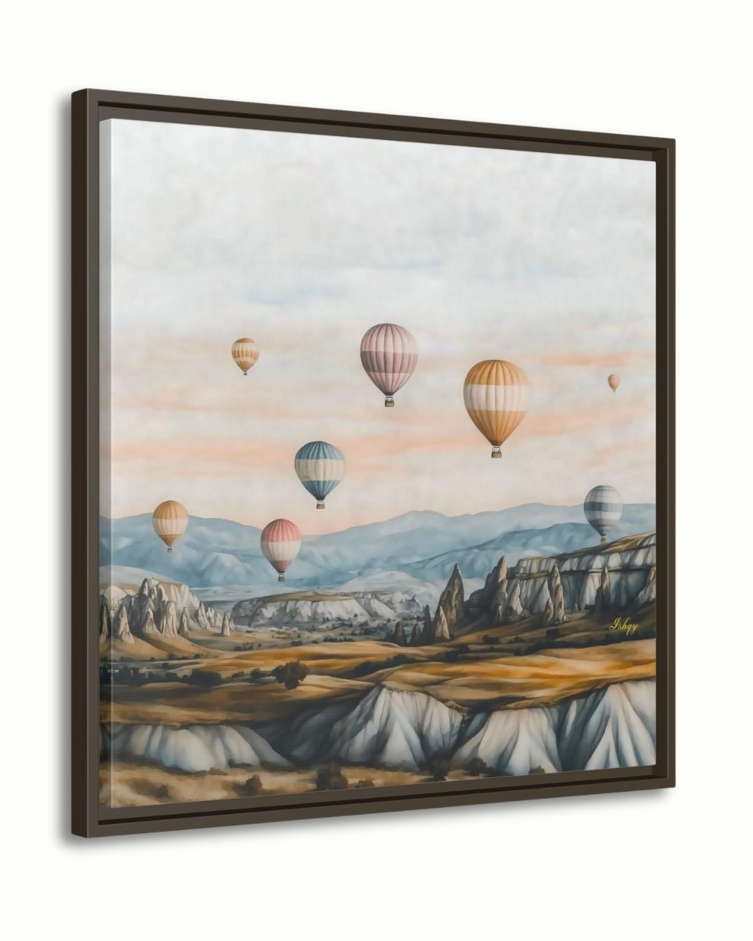 Hot Air Balloons Cappadocia Turkey Wall Art Print Canvas Framed Canvas Neutral Landscape Painting, Travel Decor for Bedroom Living Room Home