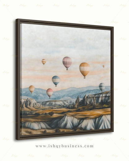 Cappadocia Hot Air Balloon Canvas Wall Art, Turkey Travel Framed Canvas Print, Pastel Neutral Landscape Painting, Boho Living Room Decor. Cappadocia wall art, hot air balloon art, Turkey wall art, Turkey travel print, canvas wall art, art print, framed canvas print, neutral wall decor, pastel landscape, boho travel decor, living room wall art, bedroom wall decor, travel lover gift