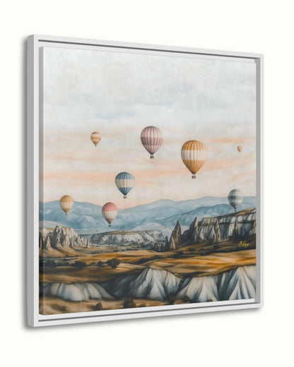 Hot Air Balloons Cappadocia Turkey Wall Art Print Canvas Framed Canvas Neutral Landscape Painting, Travel Decor for Bedroom Living Room Home