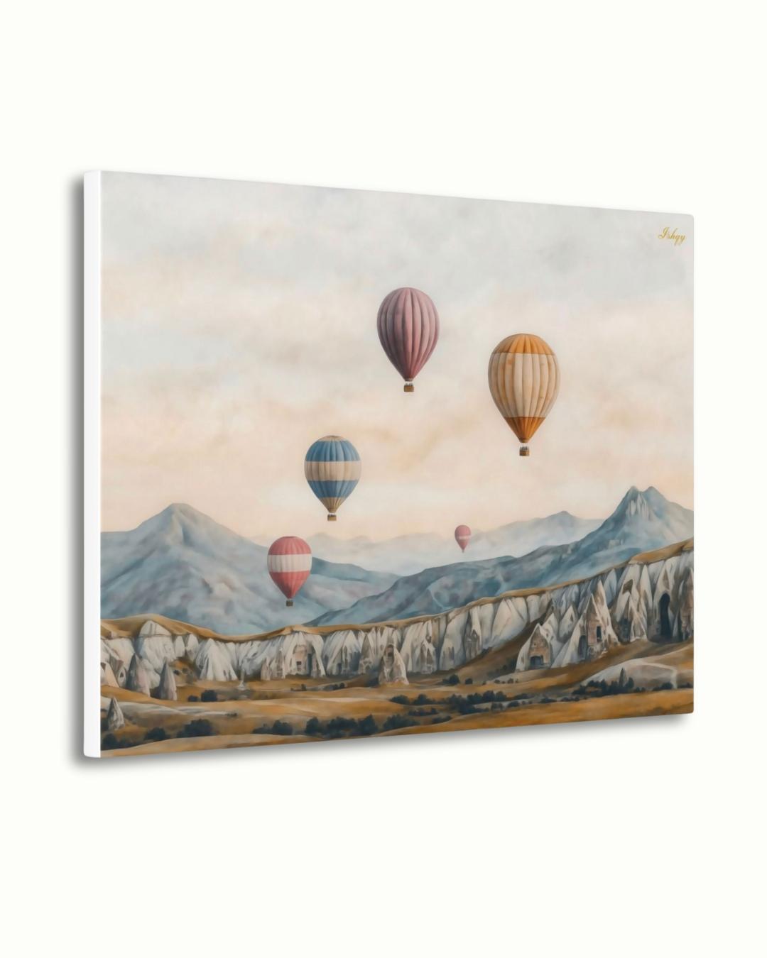 Cappadocia Hot Air Balloons Turkey Wall Art Print, Canvas, Framed Canvas, Neutral Landscape Travel Decor for Bedroom Living Room Office