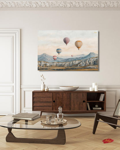 Cappadocia Hot Air Balloons Turkey Wall Art Print, Canvas, Framed Canvas, Neutral Landscape Travel Decor for Bedroom Living Room Office
