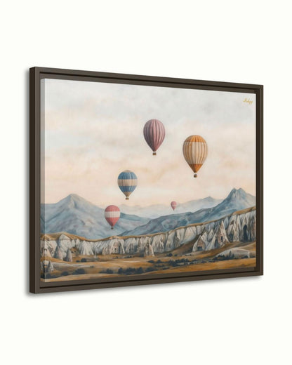 Cappadocia Hot Air Balloons Turkey Wall Art Print, Canvas, Framed Canvas, Neutral Landscape Travel Decor for Bedroom Living Room Office