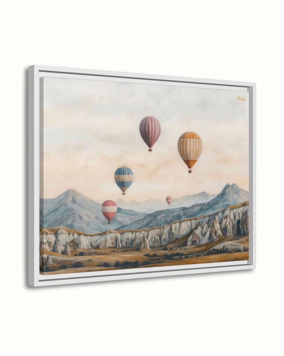 Cappadocia Hot Air Balloons Turkey Wall Art Print, Canvas, Framed Canvas, Neutral Landscape Travel Decor for Bedroom Living Room Office