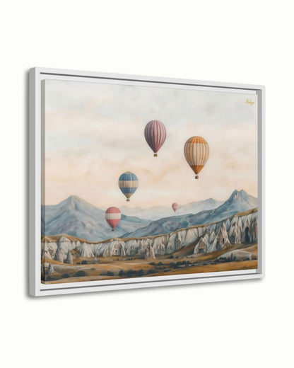 Cappadocia Hot Air Balloons Turkey Wall Art Print, Canvas, Framed Canvas, Neutral Landscape Travel Decor for Bedroom Living Room Office